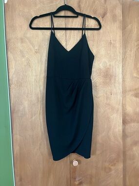 Lulu's Black V-Neck Midi Dress with Spaghetti Straps